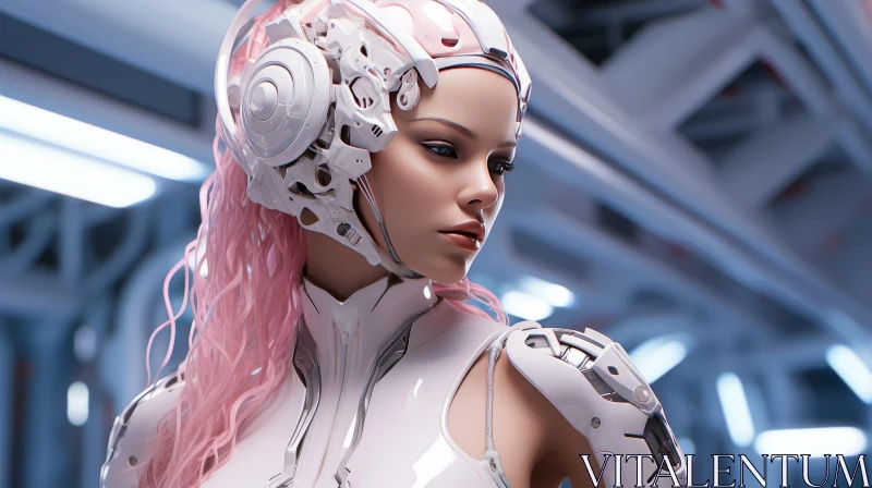Futuristic Portrait of a Woman in White Armor Suit AI Image