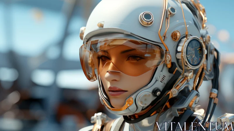 Futuristic Portrait of a Young Girl in Space Helmet AI Image