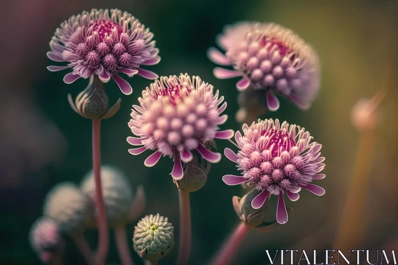 AI ART Pink Flower Buds in Field | Art Nouveau Inspired