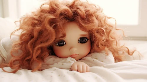 Red-Haired Doll in White Dress with Sad Expression