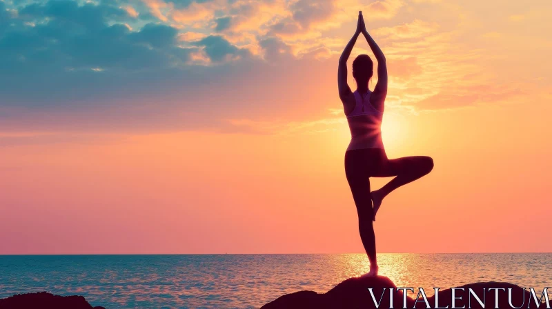 AI ART Sunset Yoga on Beach: Serene Moment Captured