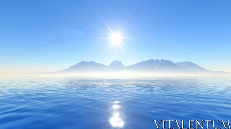 Tranquil Mountain Sunrise Over Ocean AI Image