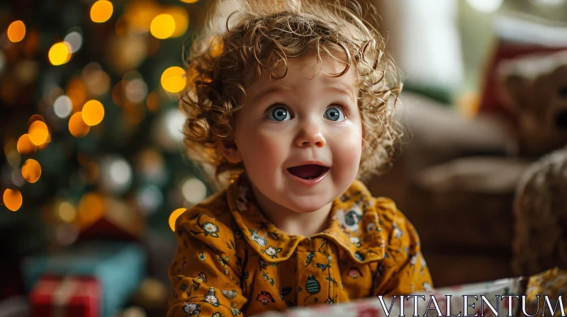 Adorable Baby Girl Christmas Surprise AI Image