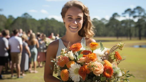 Bridesmaid Portrait with Orange and White Flowers