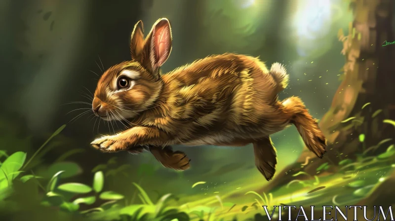 Brown Rabbit Running Through Forest - Digital Painting AI Image