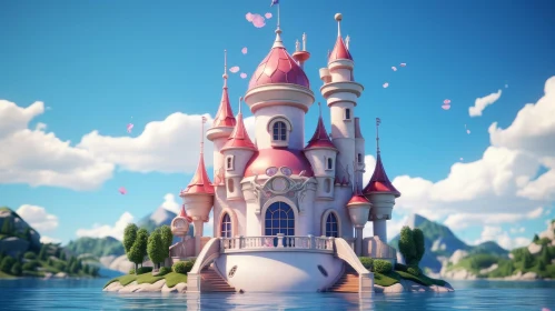 Enchanting 3D Fairytale Castle on Island