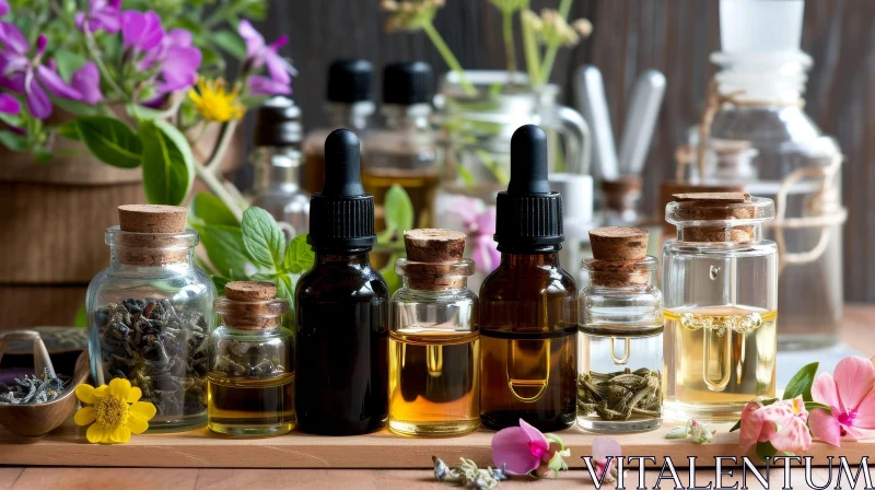 Essential Oils and Dried Herbs Composition AI Image