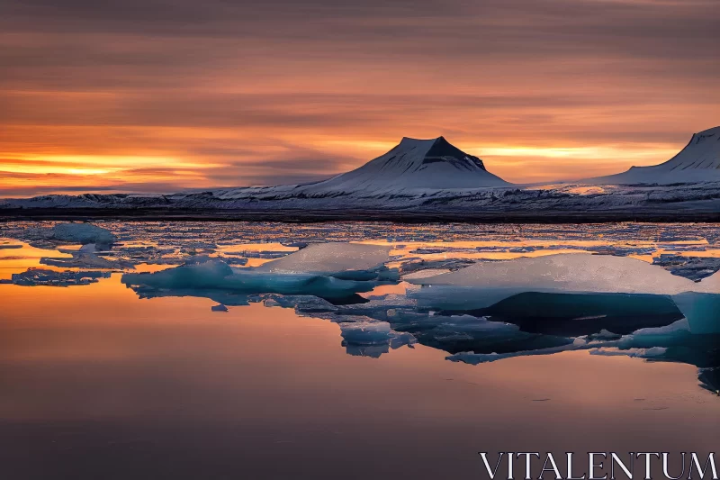 Ethereal Sunset Reflection: Iceberg in Arctic Iceland AI Image