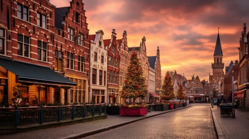 Festive European City Streetscape at Christmas Time