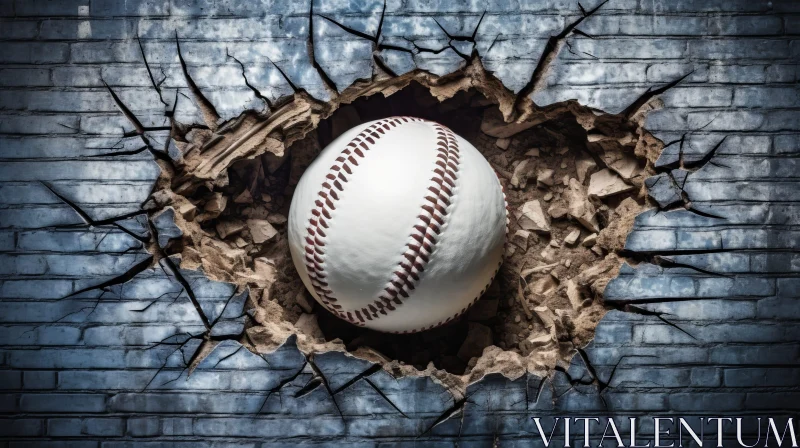 Baseball Breaking Through Brick Wall Art AI Image