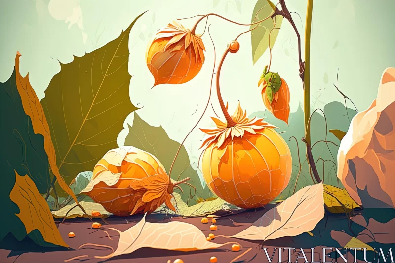 AI ART Captivating Autumn Scene: Falling Pumpkins in a Botanical Baroque Field