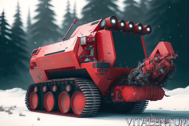 Captivating Hyper-Realistic Red Vehicle in Snowy Forest | Transport Art AI Image