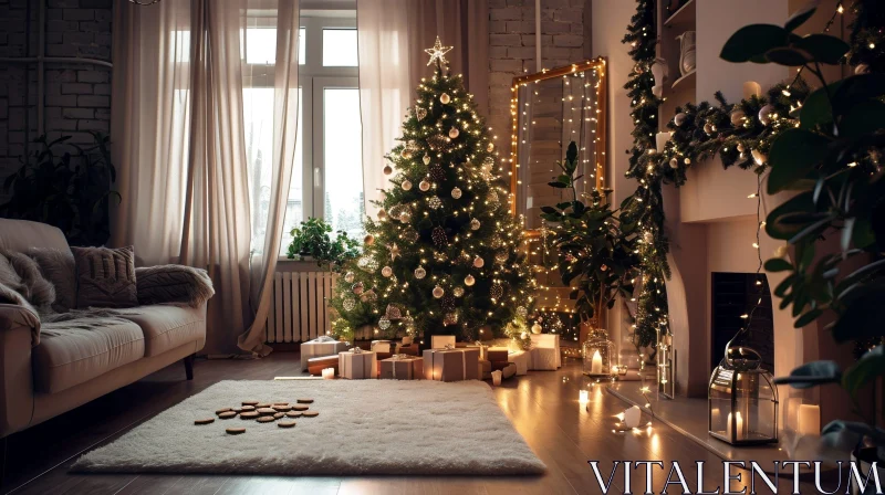 Cozy Christmas Living Room Decor AI Image