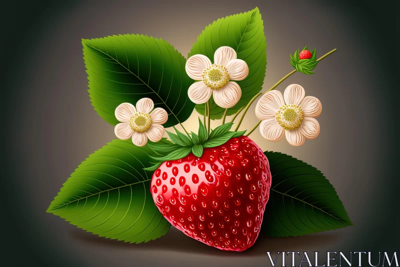 Strawberry and Flowers Illustration on Dark Background AI Image