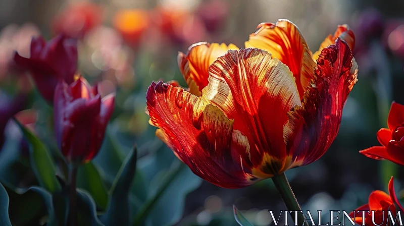 AI ART Red and Yellow Tulip Close-up in Natural Light