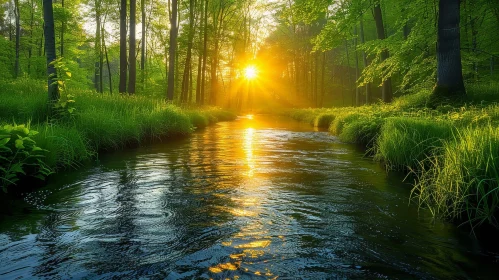 Tranquil River Landscape in a Lush Forest