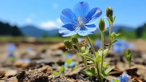 Blue Flower Bloom Close-up in Meadow