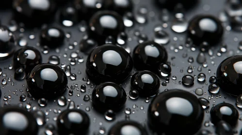 Elegant Black Water Drops on Glossy Surface