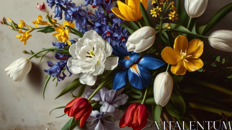 Elegant Bouquet of Tulips, Daffodils, and Hyacinths AI Image