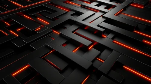Enigmatic Black Abstract Background with Red Lines | Futuristic 3D Illustration