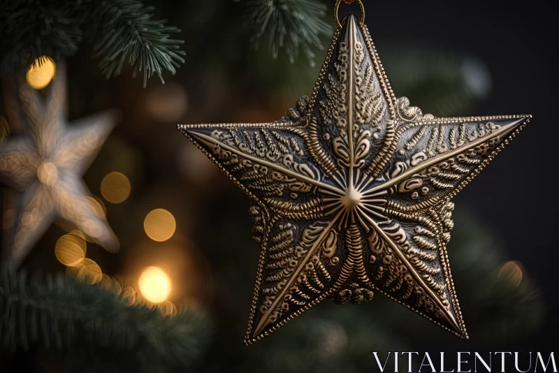 Golden Star Bauble on Christmas Tree | Bronze Patina Style AI Image