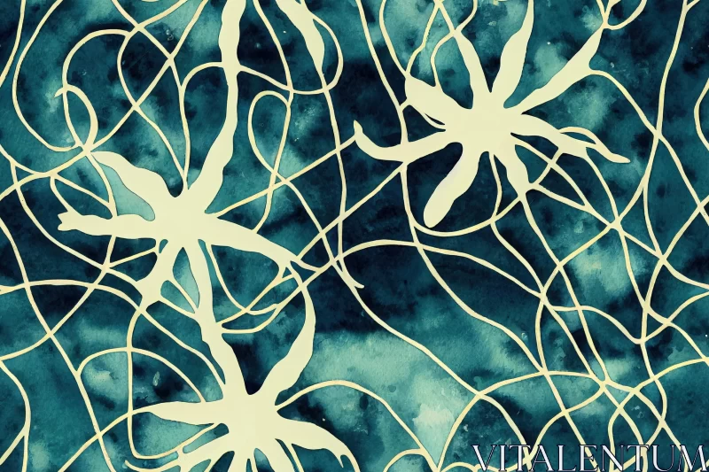Oscillating Flowers on Blue and White Background | Intuitive Ink Washes AI Image