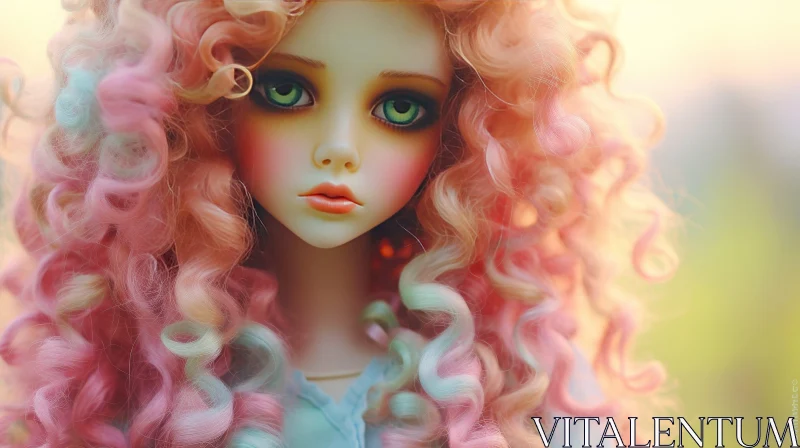 AI ART Pink and Green Hair Doll Close-Up Photo