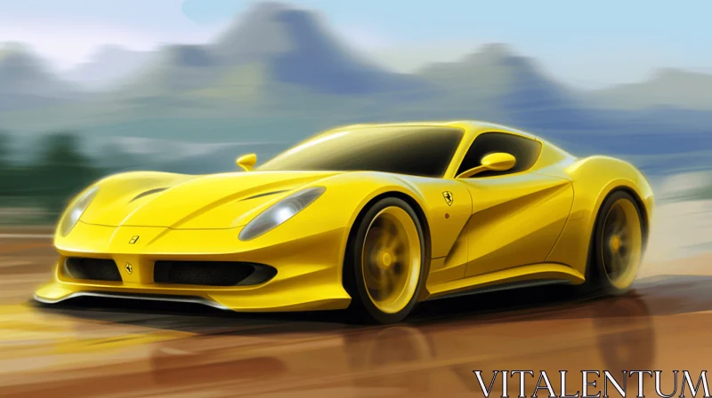 Yellow Sports Car Driving Through Majestic Mountains AI Image