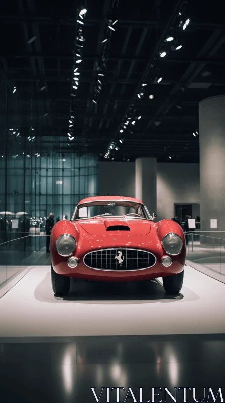 AI ART Captivating Red Ferrari on Display in a Museum - Vintage Cinematic Look