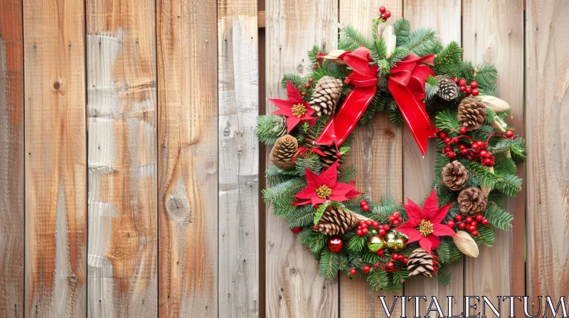 Christmas Wreath on Wooden Fence AI Image
