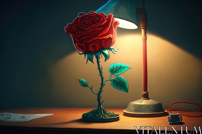 Romantic Flower on Lamp - Detailed Digital Illustration AI Image