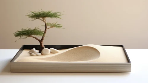 Tranquil Miniature Zen Garden with Tree and Rocks
