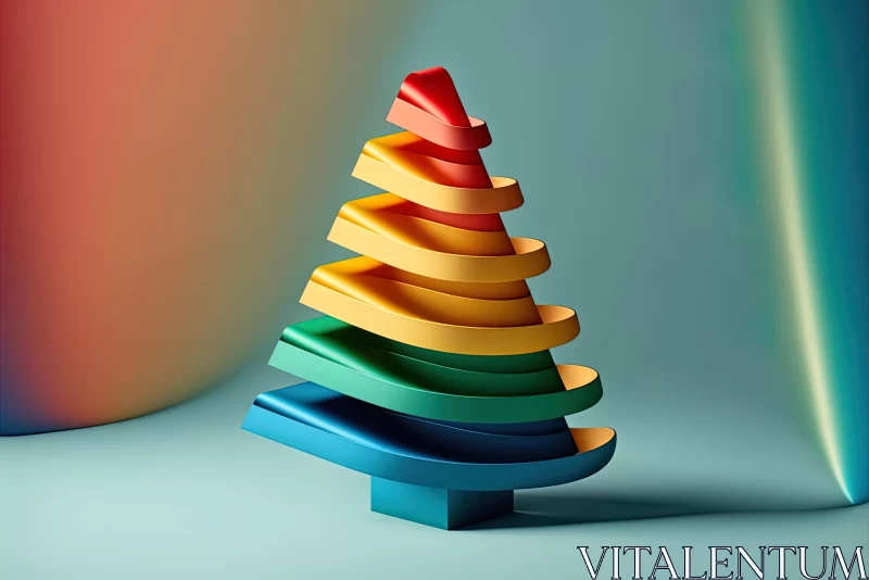 AI ART Vibrant 3D Christmas Tree: Abstract Minimalist Sculpture