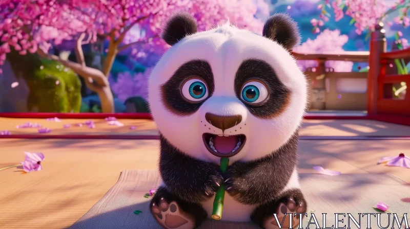 Adorable Cartoon Panda with Bamboo AI Image