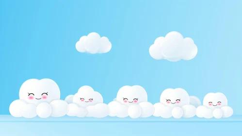 Cheerful Cartoon Sky Illustration with Playful Cloud Characters