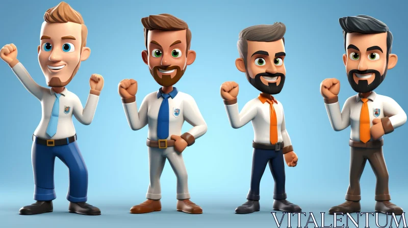 AI ART Cheerful Male Cartoon Characters in White Shirts and Ties