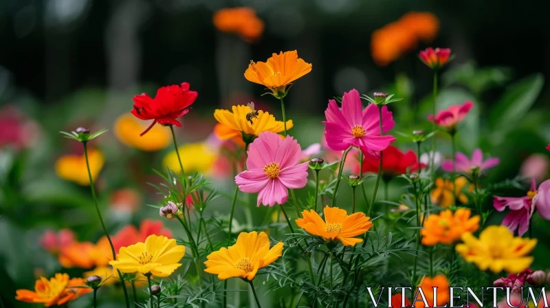 AI ART Cosmos Flowers Field - Beautiful Blossoms in Various Colors