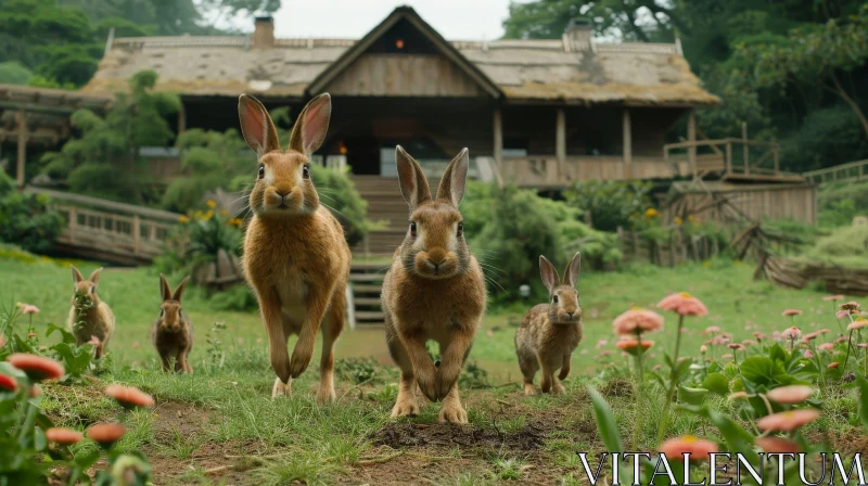 Enchanting Rabbits in Nature Setting AI Image