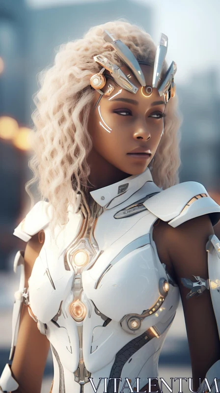 Futuristic Woman Portrait in Silver Armor AI Image