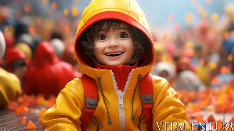 Joyful Girl in Yellow Raincoat | Park Portrait AI Image