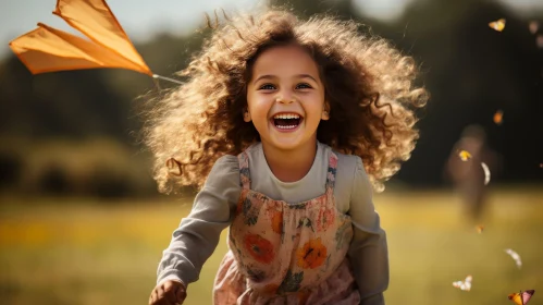 Joyful Little Girl Running in Field | Floral Dress | Butterflies