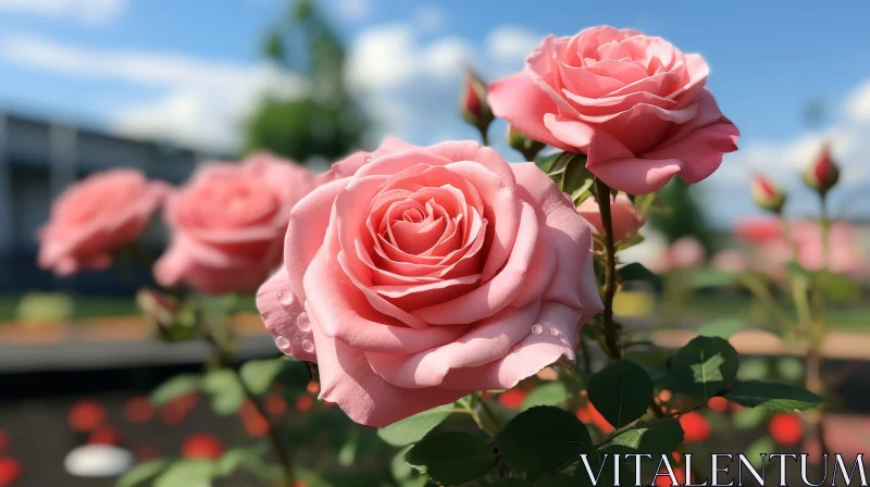 Pink Roses in Full Bloom - Tranquil Floral Beauty AI Image