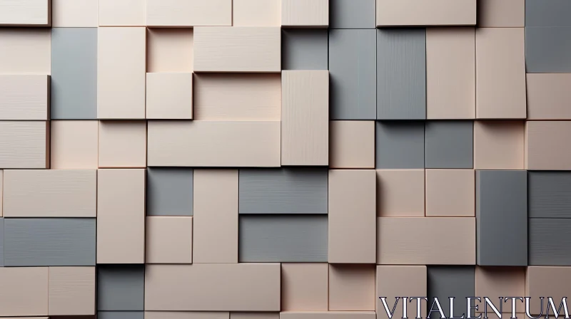 Textured 3D Wall with Beige and Gray Blocks AI Image
