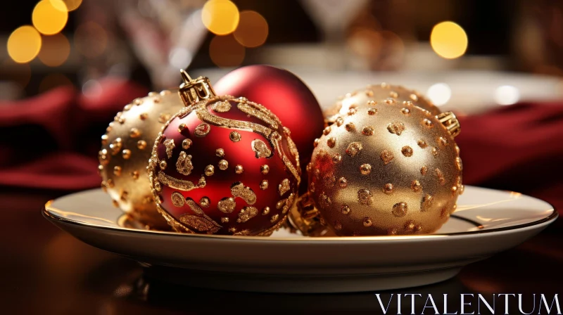 Festive Christmas Balls on Plate AI Image