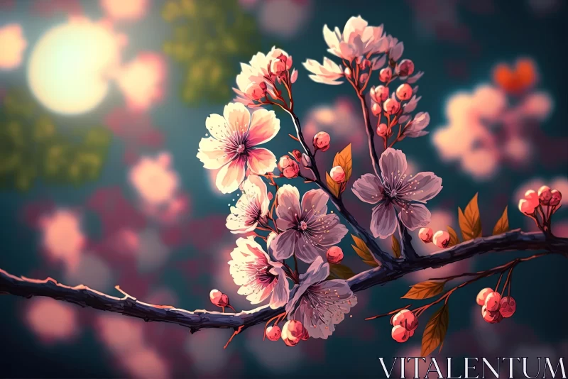 Free Art of Sakura Flowers Wallpaper - Realistic Style with Colorful Cartoon Elements AI Image