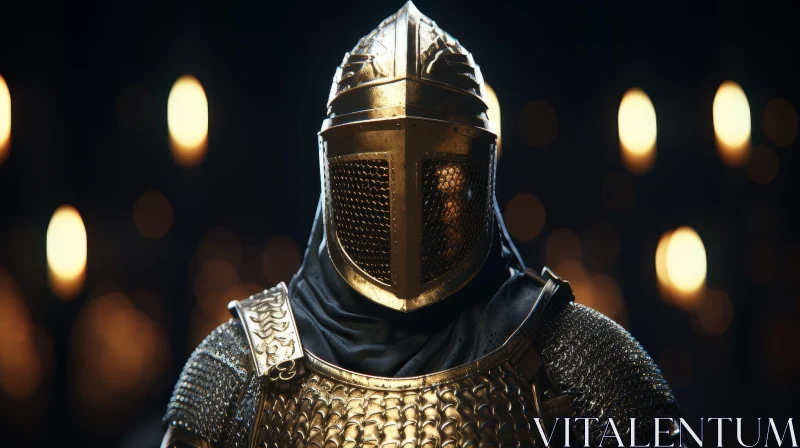 Golden Armor Knight Portrait in Dark Room AI Image