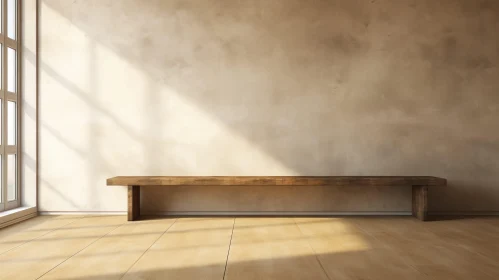 Minimalist Wooden Bench in 3D Room