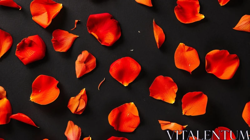 Red Rose Petals on Black Background AI Image