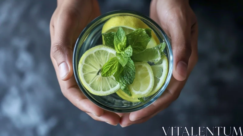 Refreshing Glass of Water with Lemon and Mint AI Image