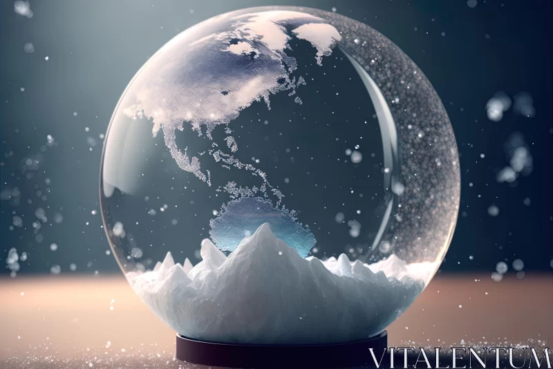 Snow Globe Artwork: Depicting Planet Earth and Global Warming AI Image